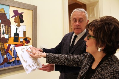 Musuem patron touching a tactile image