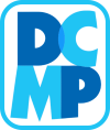 The letters DCMP in blue on a white background