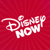 "DisneyNow" in white against a red background