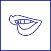 The Poster House Logo: an open pair of lips in blue on white