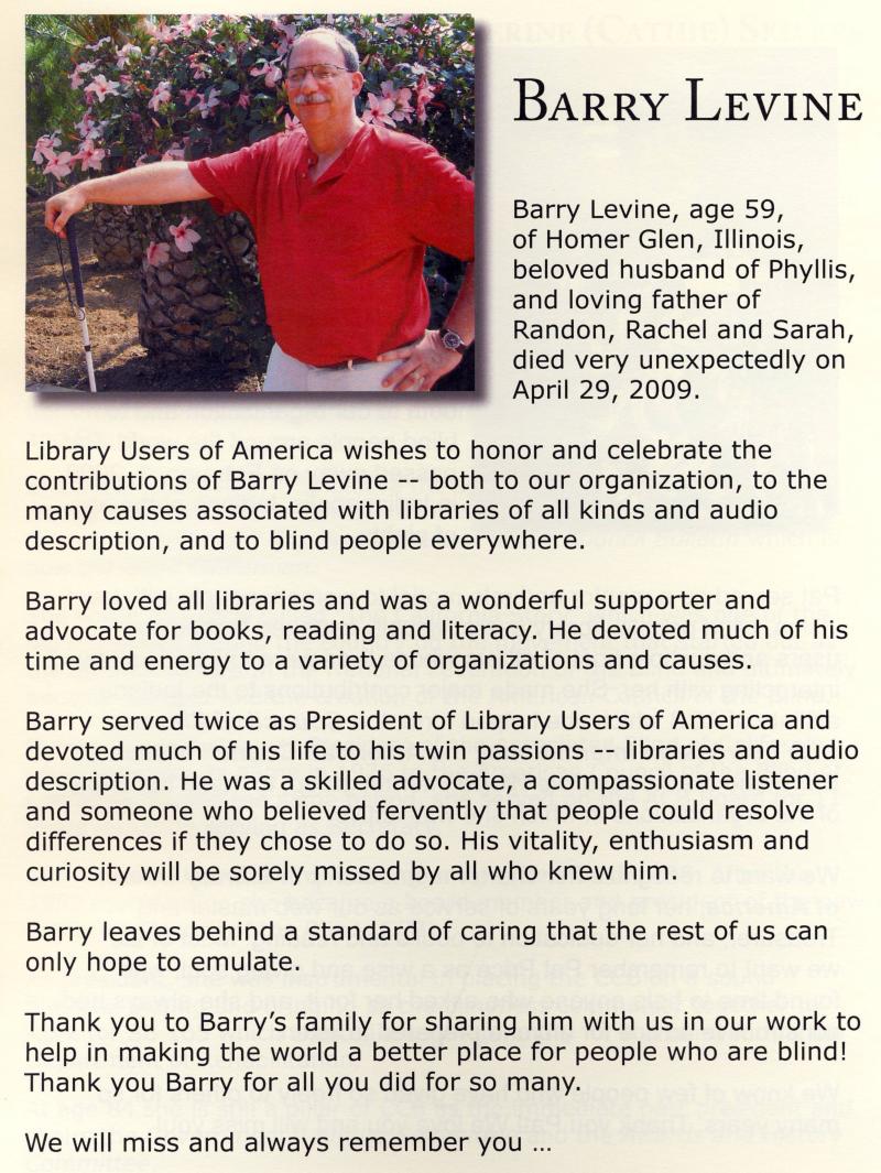 Barry Levine, In Memoriam