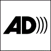 Gif image of black AD logo on white block